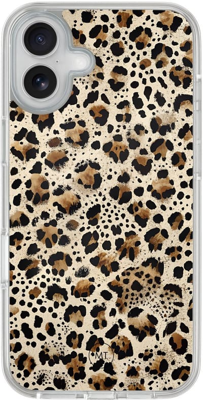 Hybride hoesje geschikt voor iPhone 16 - Wild leopard - Extra bescherming - Luxe beschermhoes - TPU case - Transparant, Zwart, Bruin - Mooie Telefoonhoesjes