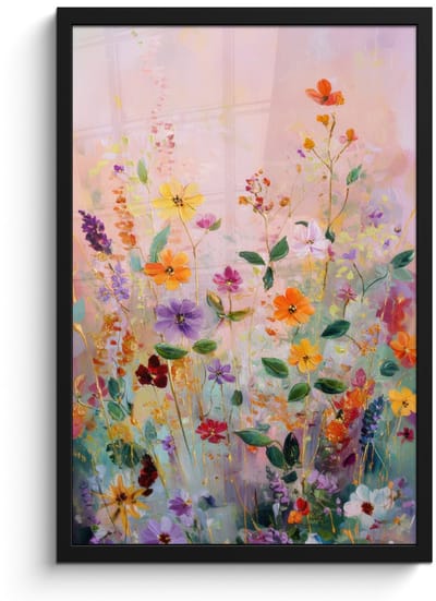 Poster in lijst - Fotolijst 40x60 cm - Posters - Schilderij - Bloemen - Abstract - Kleurrijk - Posterlijst zwart - Decoratie - Wanddecoratie woonkamer - Muurdecoratie slaapkamer