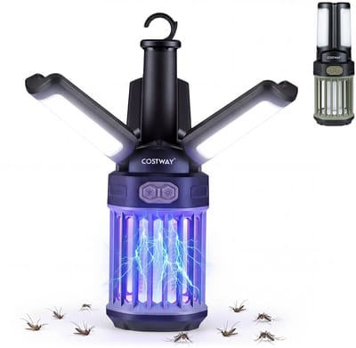 COSTWAY Elektrische insectenverdelger, inklapbare muggenlamp voor buiten, waterdichte insectenlamp met 3 vleugels, ledverlichting, muggenverdelger, oplaadbaar, voor vliegen, muggen en wespen