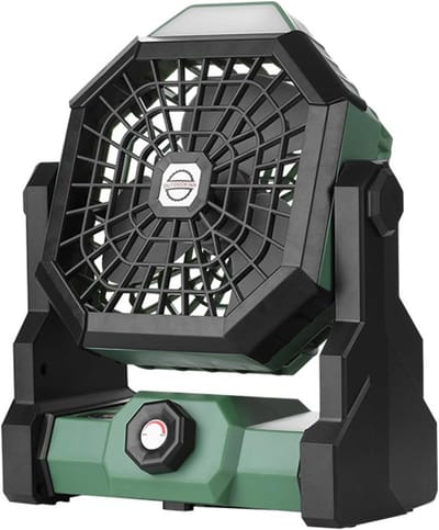 Draagbare Fan met LED-Lamp - 7800mAh Batterij - 270° Draaibaar - Stapelloze Snelheidsregeling - Stille Oplaadbare Kampeerfan voor Picknick, Barbecue, Vissen en Reizen - 250x210x120 mm - Groen