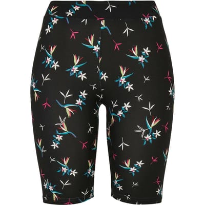 Urban Classics - Soft AOP blackfloret Korte cycle broek - XS - Zwart