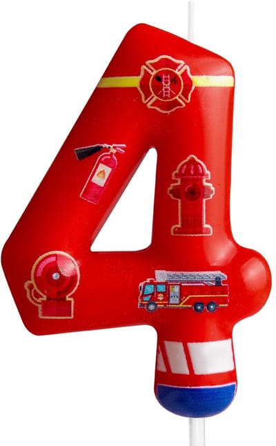 Dailygoods- Verjaardagskaars Brandweerwagen - Taartdecoratie - Cijferkaars 4 - Cake Topper - Verjaardagsfeestje - Kwaliteitsverpakking
