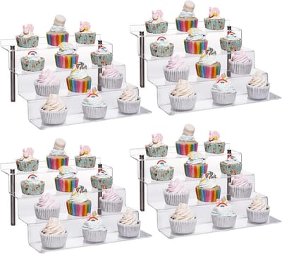 Transparante Acryl Display Stand, 4-Trede Riser Plank voor Poppen, Cupcakes en Desserts - Ideaal voor Parfum, Nagellak en Specerijen - 30 x 27.5 x 16.5cm (4 Stuks)