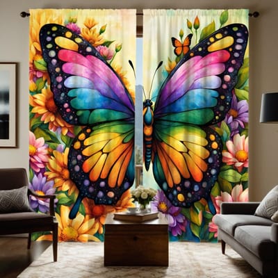 2 pièces rideau décoratif HD Insect couleur volante papillon Couleur rideau imprimé numériquement Style décoration maison Décoration livin W52H63inchW132H160cm orange
