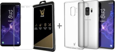 Hoesje geschikt voor Samsung Galaxy S9+ Plus - Glas PET Folie Screen Protector Transparant 0.2mm + Siliconen Transparant TPU Gel Case Cover - 360 graden protectie