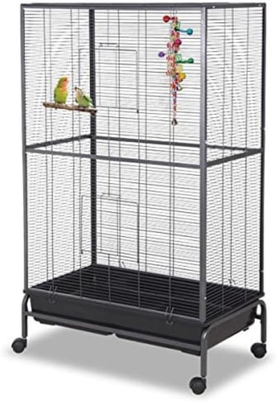 Luxe Grootte Papegaaienkooi op Wielen - Parkietenkooi - Grote Vogelkooi voor Binnen - Grijs