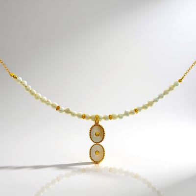Cavill - Zilveren Halsketting 925 Sterling Zilver Verguld - Parelmoer Fancy Slijpsel 9x8 mm & Witte Zoetwaterkweekparels - Elegant 45 cm