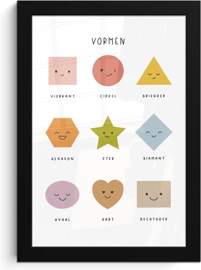 Poster in lijst - Fotolijst 20x30 cm - Posters - Vormen - Leren voor kinderen - Educatief - Kleuren - Posterlijst zwart - Kamer decoratie - Wanddecoratie kinderkamer - Muurdecoratie babykamer