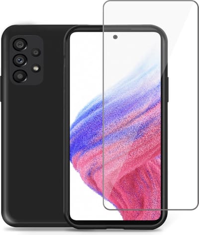 Geschikt voor Samsung A53 5G Hoesje + Screenprotector – Gehard Glas Cover - Suède Case Zwart