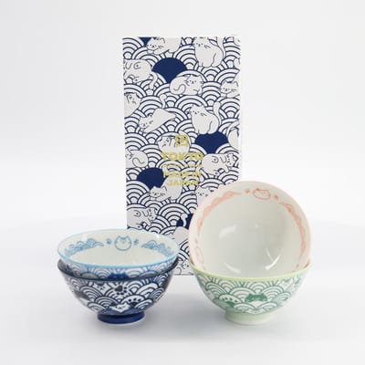 Tokyo Design Studio - Kawaii Animals - Kom Giftset Kat - 4 stuks - 11.3x5.8cm