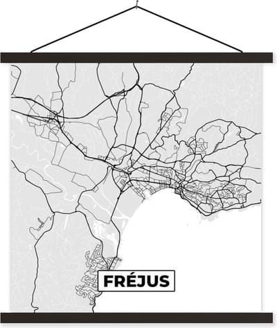 Posterhanger incl. Poster 60x60 cm - Schoolplaat - Stadskaart - Frankrijk - Kaart - Fréjus - Plattegrond - Textielposter - Zwarte latten - Stadskaart