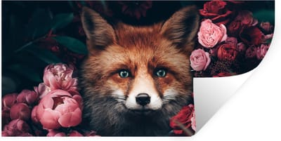 Muurstickers - Sticker Folie - Vos - Bloemen - Botanisch - Dieren - 40x20 cm - Plakfolie - Muurstickers Kinderkamer - Zelfklevend Behang - Zelfklevend behangpapier - Stickerfolie