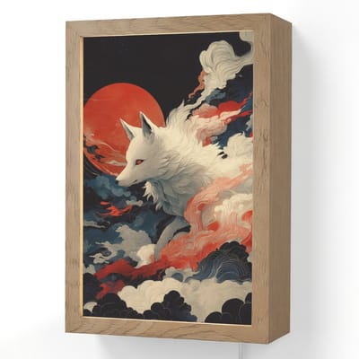 Wandlamp 20x30 cm - Oplaadbaar - Witte vos - wolken - maan - Wandlampen binnen woonkamer - Slaapkamer lamp met kabel - Decoratieve nachtlamp - Vloerlamp snoer