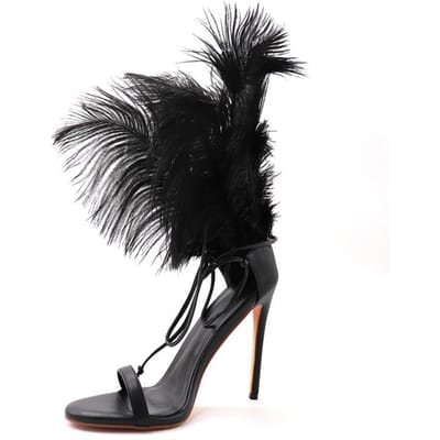 Merk Hoge Hakken 12cm Veer Strass Sandalen Prom Halloween Masker Damesschoenen Bruiloft Bruidsschoenen Grote Maat 35 -43 39 black