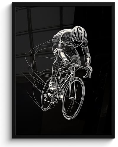 Poster in lijst - Fotolijst 50x70 cm - Posters - Lijntekening - Wit - Wielrennen - Snelheid - Posterlijst zwart - Decoratie - Wanddecoratie woonkamer - Muurdecoratie slaapkamer