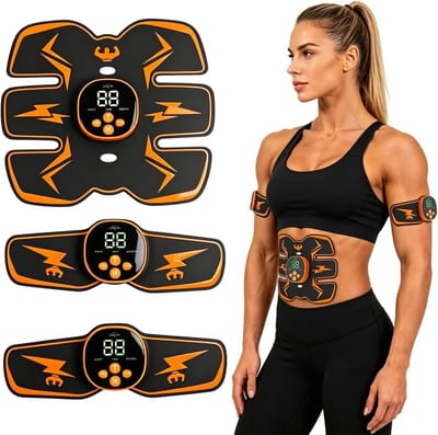 Lichaamstrainingsband van PU-leer en hydrogel, 10 standen, 39 instelbare niveaus, draagbare bodyshaping trainer, 3-in-1 oplaadbaar fitnessaccessoire met Type-C-aansluiting voor thuis, op kantoor en dagelijks gebruik.