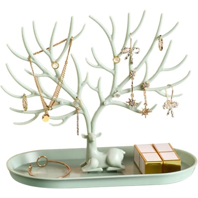 Porte-bijoux Arbre Bois de Cerf Support Tour Rangement Organisateur Suspendu avec Cerf pour Bague white