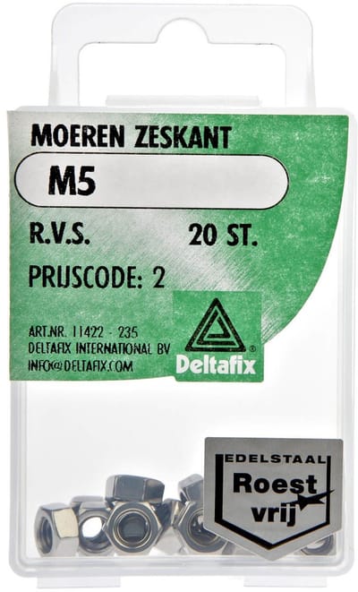 Deltafix - Moeren zeskant m10 rvs 6st