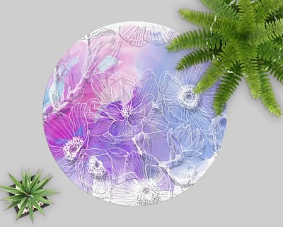Coloray Vloerbeschermer - Kleurrijke witte bloemen Stoel Mat - 100x100 cm - Paars Bureaustoelmat - Vloerbeschermer Vinyl - PVC Vloerbeschermer - Ronde Mat - Natuur Thema