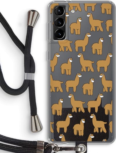 Case Company® - Hoesje met koord geschikt voor Samsung Galaxy S21 Plus hoesje met Koord - Alpacas - Telefoonhoesje met Zwart Koord - Bescherming aan alle Kanten en Over de Schermrand
