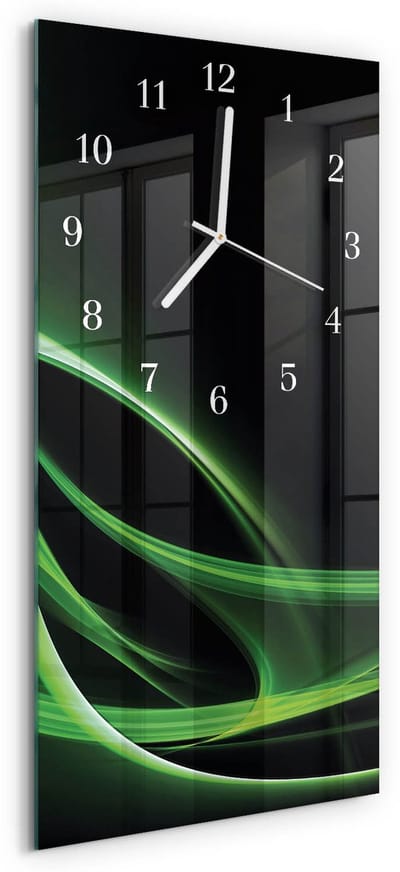 Tulup Wandklok - Abstractie Klok Glas Met Opdruk - 30x60 cm - Zwart Moderne Wandklok Glas - Witte Handen - Rechthoekige Wandklok - Decoratieve Glazen Klok - Glazen Wandklok Design