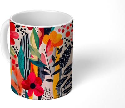 Mok - Koffiemok - Bloemen - Bladeren - Abstract - Kleurrijk - Mokken - 350 ML - Beker - Koffiemokken - Theemok