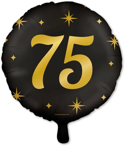 Q2P - 75 Jaar Ballon - Verjaardag Versiering - Zwart & Goud - Folie Ballon - Feest Decoratie - Helium Geschikt