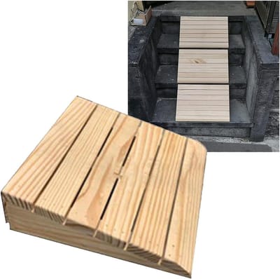 Drempelhelling Hout - Rolstoel Oprit - Toegankelijkheid Verbeteren - Massief Houten Constructie - Tot 15 Cm Hoog - Houtkleur
