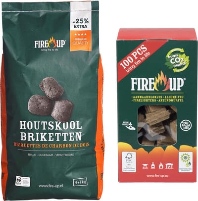 BBQ starterspakket - houtskool briketten 5 kilo - barbecue aanmaakblokjes 100x