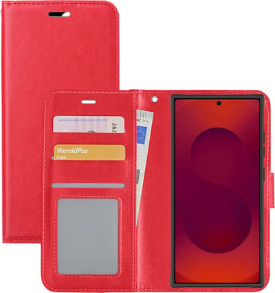 Hoesje - Met Pasjeshouder - Geschikt voor Samsung Galaxy S25 Ultra - Luxe Bookcase Portemonee - Flip Case - Kunstleer Book Case - Flipcase - Book Cover - Walletcase - Portemonneehoes - Rood