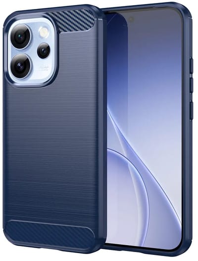 MobyDefend Hoesje - Geschikt voor Oppo Reno15 Pro - TPU Backcover - Geborstelde Metaal & Carbon-Look - Blauw