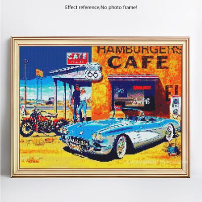 Peinture diamant 5D à faire soi-même, perceuse ronde, voiture panoramique, broderie d'images en strass 20X30 orange