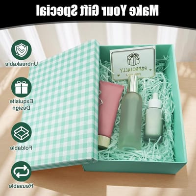 Cadeaubox met Deksel 25 x 18 x 8,5 cm - Luxe Geschenkdoos met Strikken, Wenskaarten en Raffia voor Verjaardagen, Bruiloften en Feestdagen