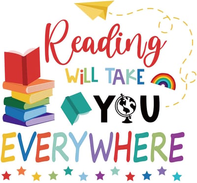 Dailygoody - Muursticker Lezen - Inspirerende kunst - 39x90cm - Vinyl - Kleurrijk - Geschikt voor leeszaal - Binnen