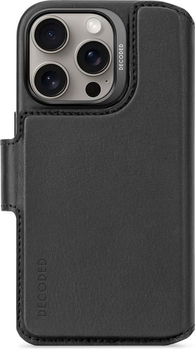 DECODED Leren Detachable Wallet Case Geschikt voor iPhone 16 Pro - 2-in-1 Magnetisch Afneembaar Hoesje met Pasjeshouder - Premium ECCO Leer - Geschikt voor MagSafe - Zwart