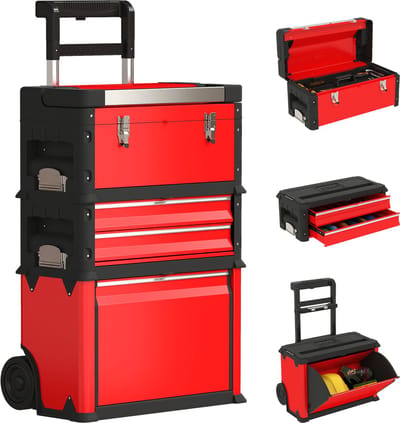 HOMCOM Tool Box Set-Stahl, Kunststoff-52L x 32B x 72H cm-Rot