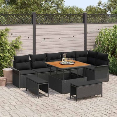 vidaXL - Tuinbank - Set - 9 - st - 8-Aantal - zitplaatsen - Zwart