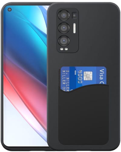 Geschikt voor Oppo Find X3 Neo Telefoonhoesje met Siliconen Pasjeshouder - Flexible Back Cover Case Siliconen TPU with Silicone Cardslot - Zwart - Smartphonica geschikt voor Oppo Find X3 Neo