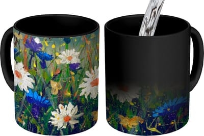 Magische Mok - Foto op Warmte Mokken - Koffiemok - Schilderij - Olieverf - Natuur - Bloemen - Magic Mok - Beker - 350 ML - Theemok