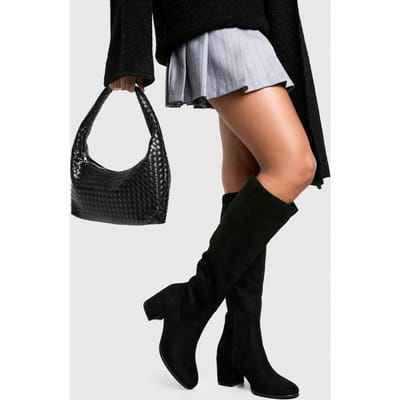 boohoo Dames Nepsuede lage block instap kniehoge laarzen | Black | Maat: 3