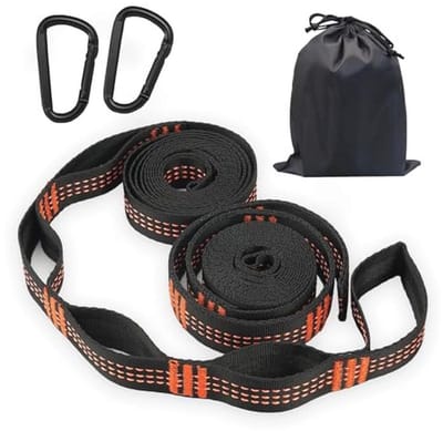 Set van 2 oranje hangmatten met bevestigingsriemen en haakgespen voor camping en outdoor