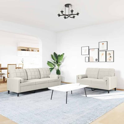 vidaXL - 2-delige - Loungeset - met - kussens - en - bolsters - fluweel - crèmekleurig