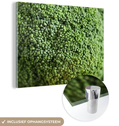 ® Glasschilderij 160x120 cm - Schilderij acrylglas - Close-up van een bloemknop van een broccoli - Foto op glas - Muurdecoratie woonkamer - Wanddecoratie slaapkamer - Schilderijen