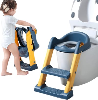Zindelijkheidstrainer Kinderen - Potje met Ladder - Zelfstandig naar Toilet - Veilig Antislip Ontwerp - 35x40 cm - Blauw Geel