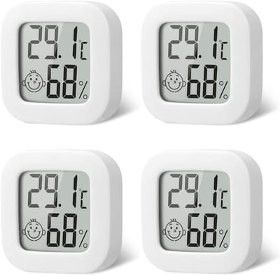 Set van 4 hygrometers - Hygrometer - thermometer - hygrometer binnen - elektronische hygrometer - Wandgemonteerde temperatuur- en vochtigheidsmeter - Witte - plastic