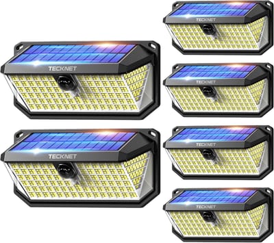 Zonne-energie Buitenlamp met Bewegingsmelder, 4200 Lumen, 416 LEDs, 300 Graden Verlichting, Waterdicht, 3 Modi - Set van 6