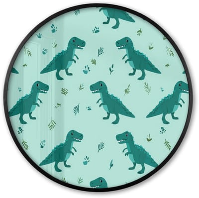 Poster in lijst Rond - Fotolijst 60x60 cm - Posters - Donkergroen - Dinosaurussen - Afdrukken - Bladeren - Ronde posterlijst zwart - Decoratie - Wanddecoratie woonkamer - Muurdecoratie slaapkamer