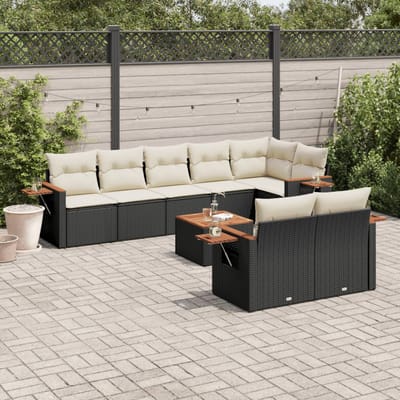 vidaXL - 9-delige - Loungeset - met - kussens - poly - rattan - zwart