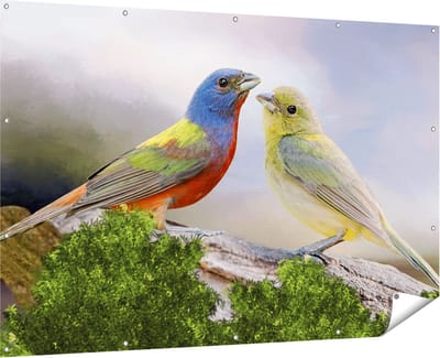 Gards Tuinposter Getekende Gorzen Vogels - Kleur - Abstract - 180x120 cm - Tuindoek - Tuindecoratie - Wanddecoratie buiten - Tuinschilderij