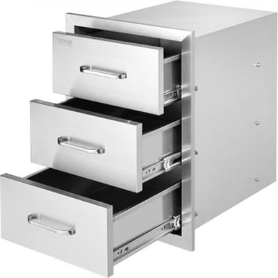 VEVOR buitenkeukenlades, inbouwlades voor de grill met drievoudige toegang en roestvrijstalen handgreep, lades voor grill-eilanden voor buitenkeukens of terrassen met grill-eilanden, 400 x 450 x 450 mm
